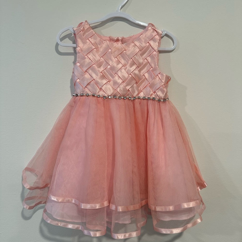 Rare Editions Pink Woven Bodice Kids Dress